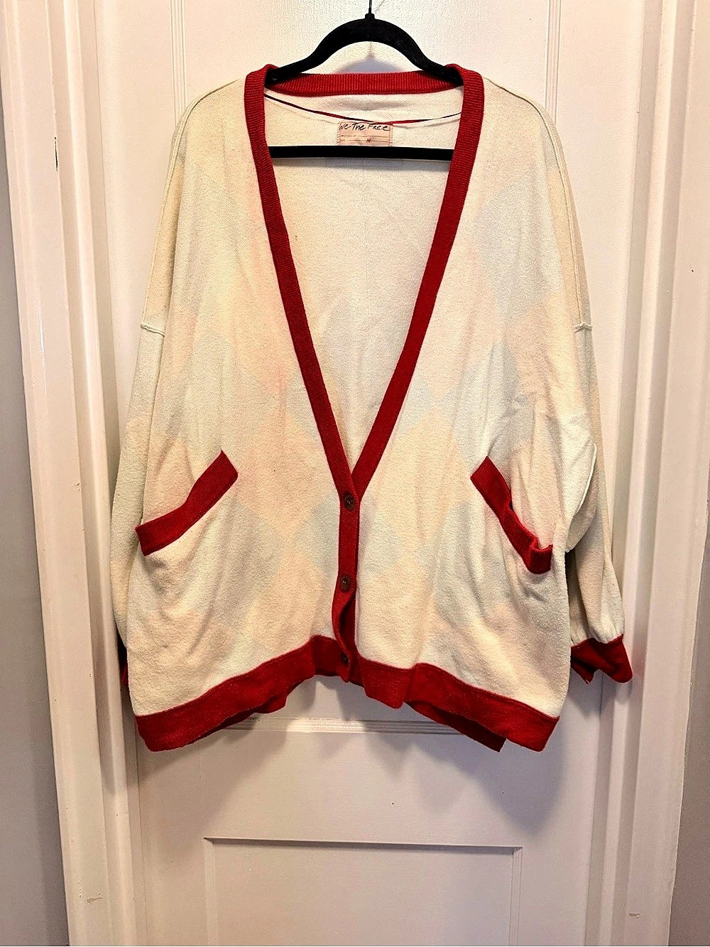 Free People Geometric Cardigan in Cream & Red